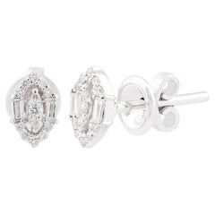 Pendientes de diamantes redondos y baguette de 0,17 quilates Joyas de oro blanco de 18 quilates