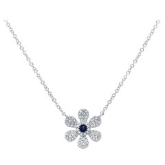0.17 Carat Diamond and 0.06 Carat Blue Sapphire 14 Karat Gold Flower Necklace 0.17 Carat Diamond and 0.06 Carat Blue Sapphire 14 Karat Gold Flower Necklace