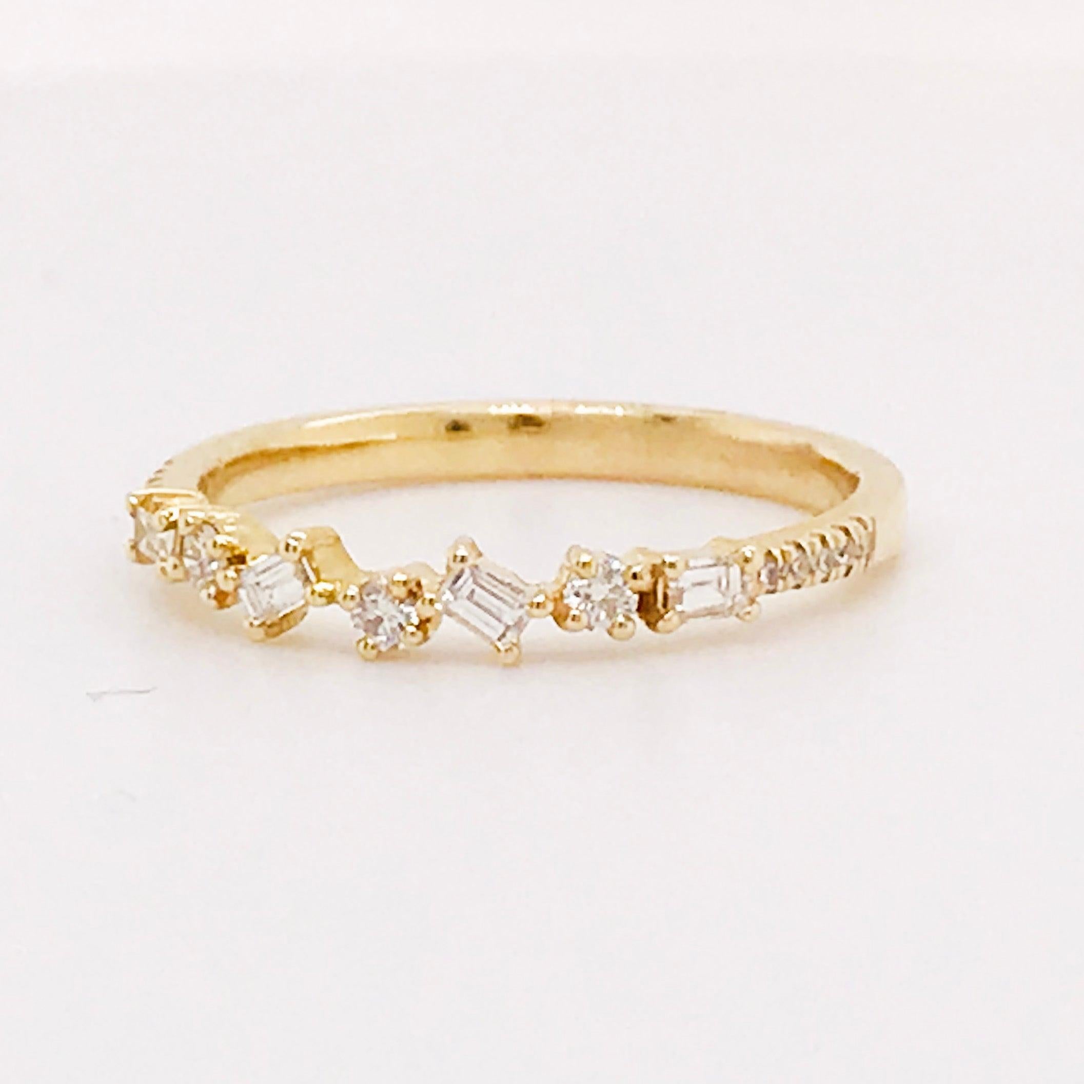 For Sale:  0.17 Carat Diamond Baguette and Round Ring, Stackable Diamond Band in 14k Gold 4