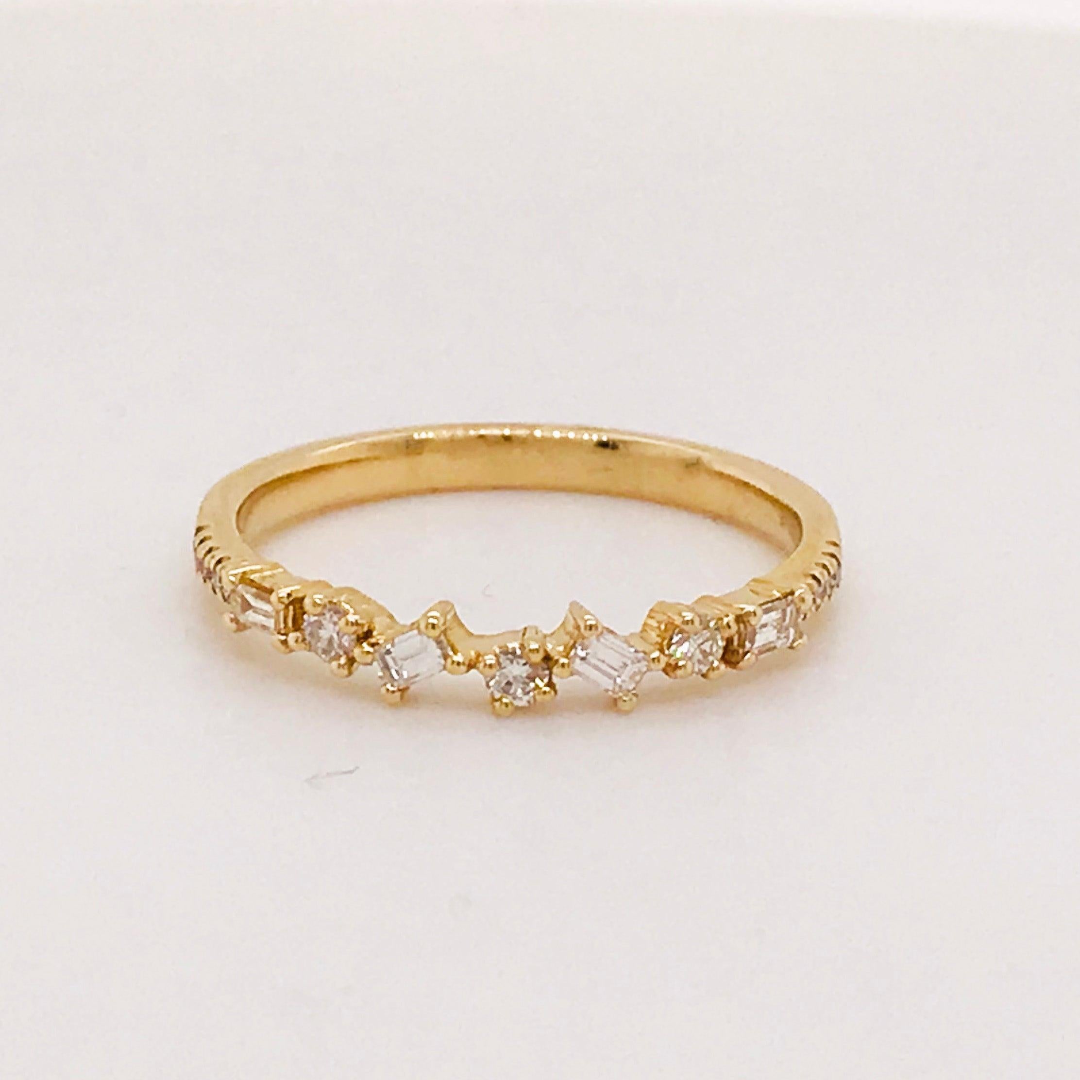 For Sale:  0.17 Carat Diamond Baguette and Round Ring, Stackable Diamond Band in 14k Gold 6