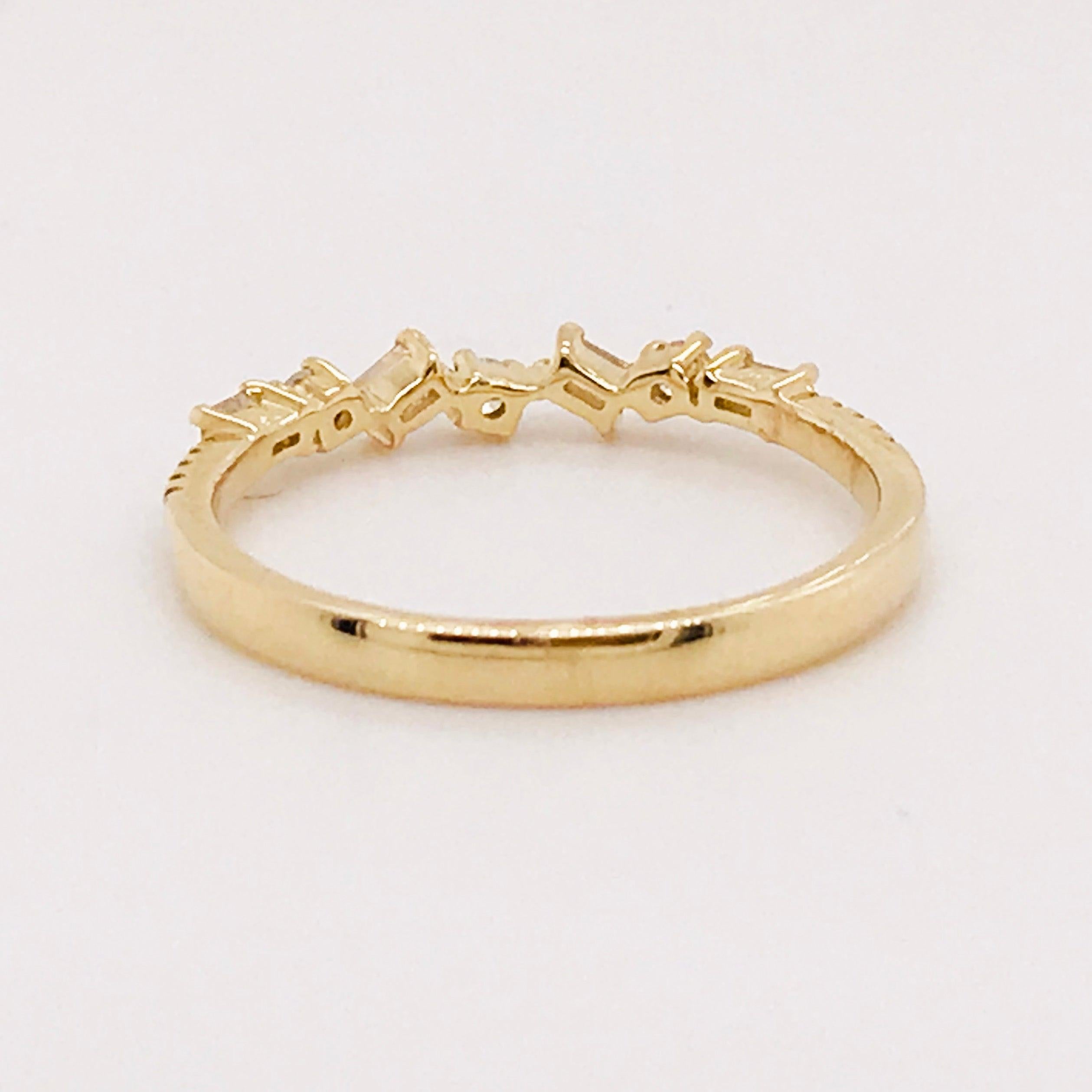For Sale:  0.17 Carat Diamond Baguette and Round Ring, Stackable Diamond Band in 14k Gold 8