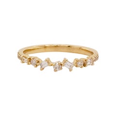 0.17 Carat Diamond Baguette and Round Ring, Stackable Diamond Band in 14k Gold