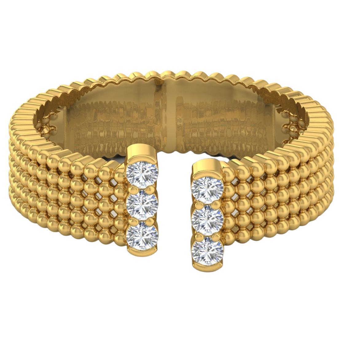0.17 Carat Diamond Cuff Beaded Band Ring 18 Karat Yellow Gold Handmade Jewelry