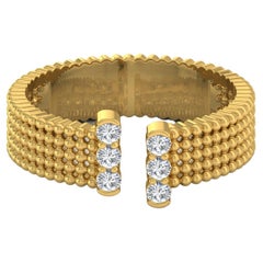 0.17 Carat Diamond Cuff Beaded Band Ring 18 Karat Yellow Gold Handmade Jewelry