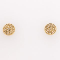 0.17 Carat Diamond Pave Disk Earring Studs in 14 Karat Yellow Gold