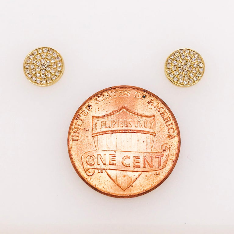 Modern 0.17 Carat Diamond Pave Disk Earring Studs in 14 Karat Yellow Gold For Sale
