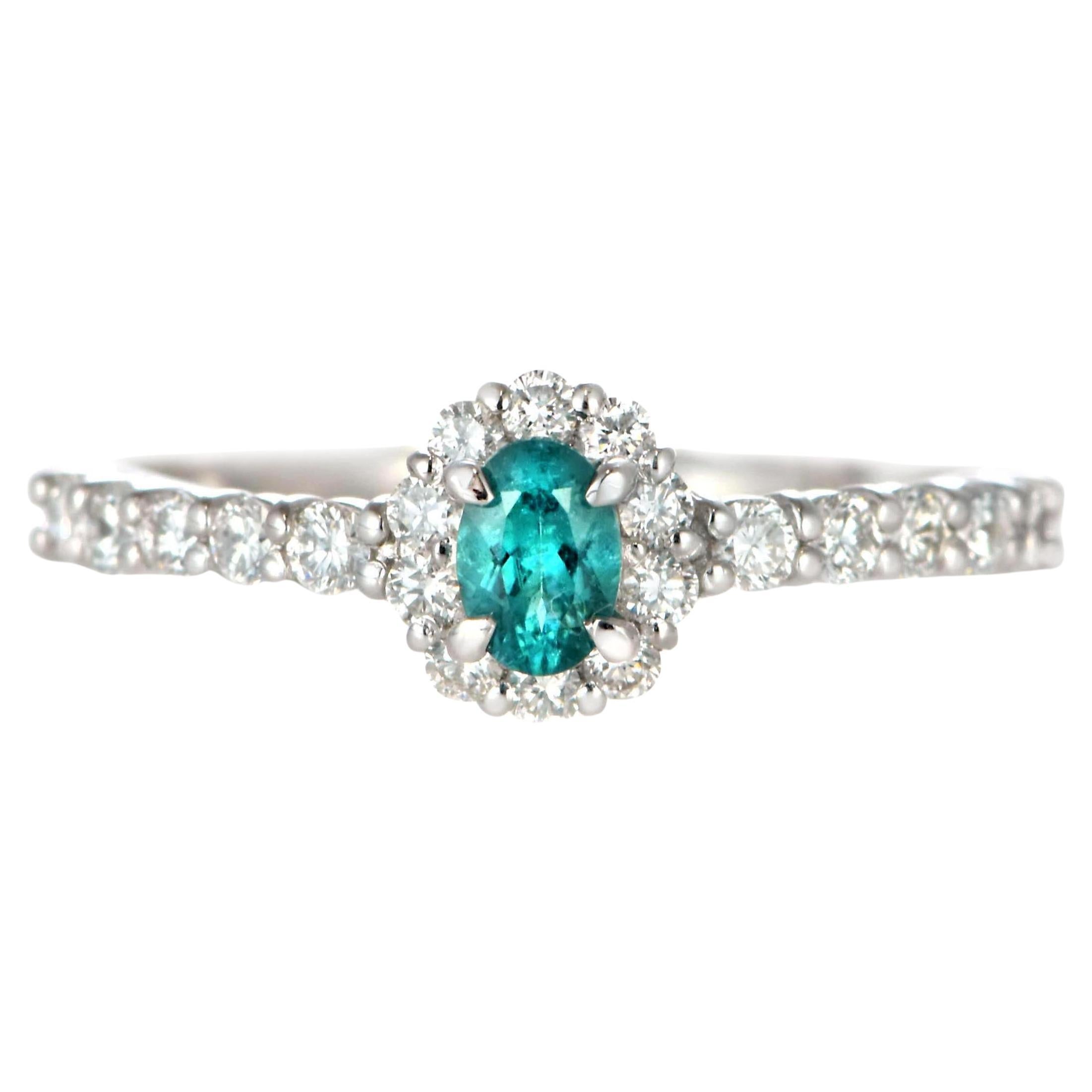 0.17 Carat Natural Brazilian Paraiba Tourmaline 
Diamond Ring Made in Platinum