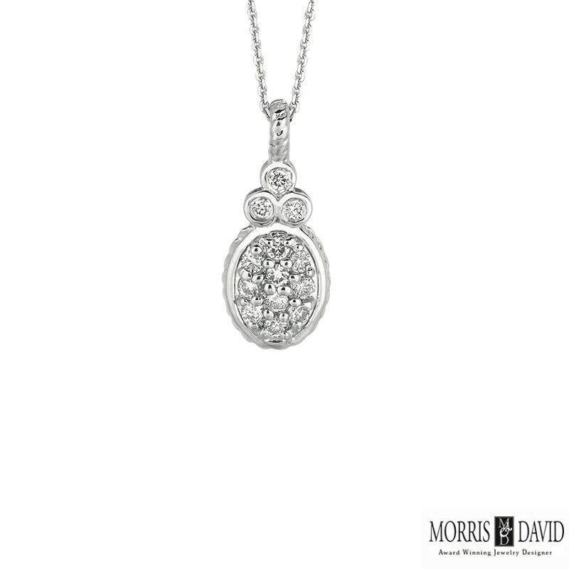 Contemporary 0.17 Carat Natural Diamond Oval Necklace 14 Karat White Gold For Sale