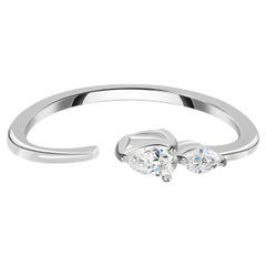 0.17 Carat Natural Pear Diamond Toi et Moi Open Ring 18K White Gold