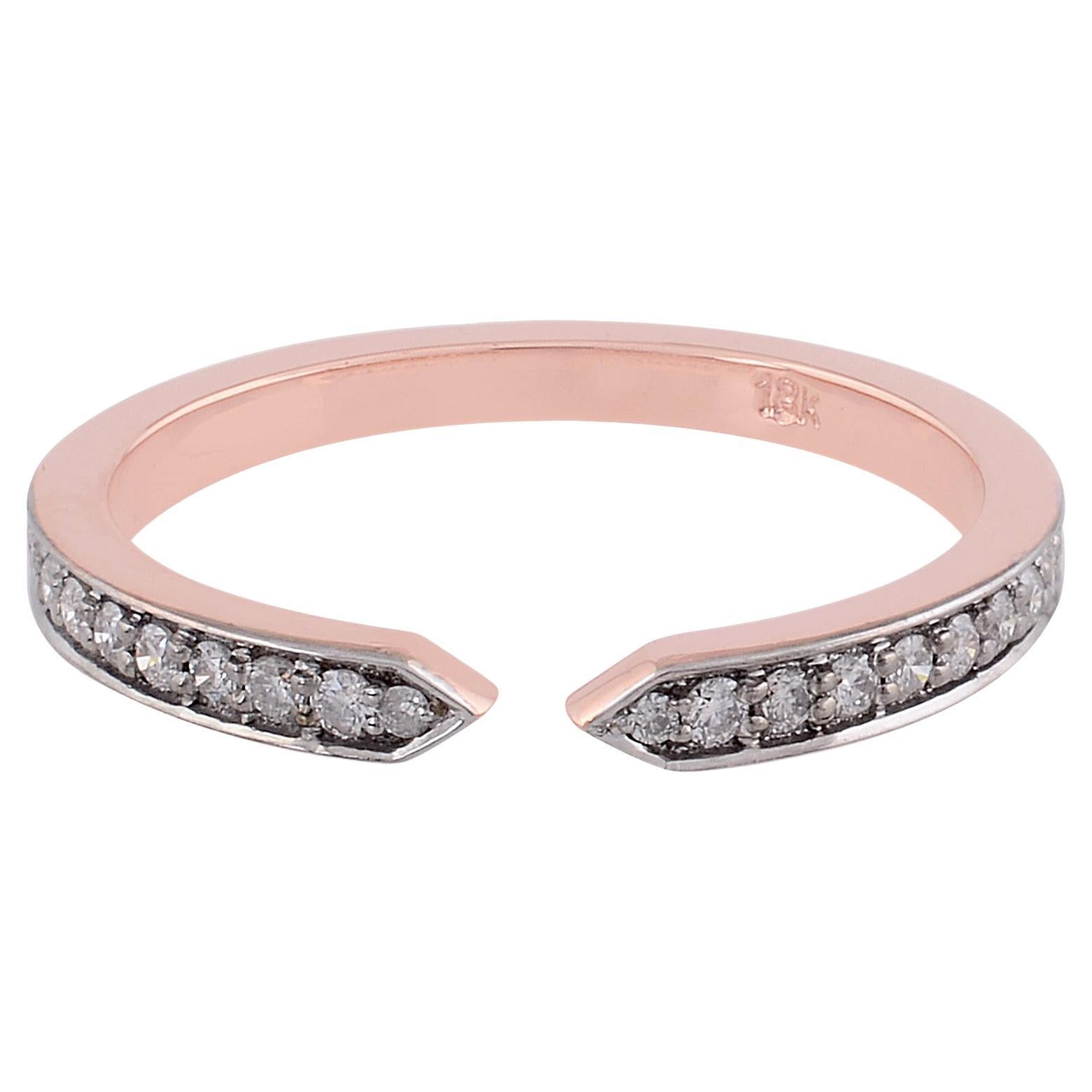 For Sale:  0.17 Carat SI Clarity HI Color Diamond Cuff Band Ring 18 Karat Rose Gold Jewelry