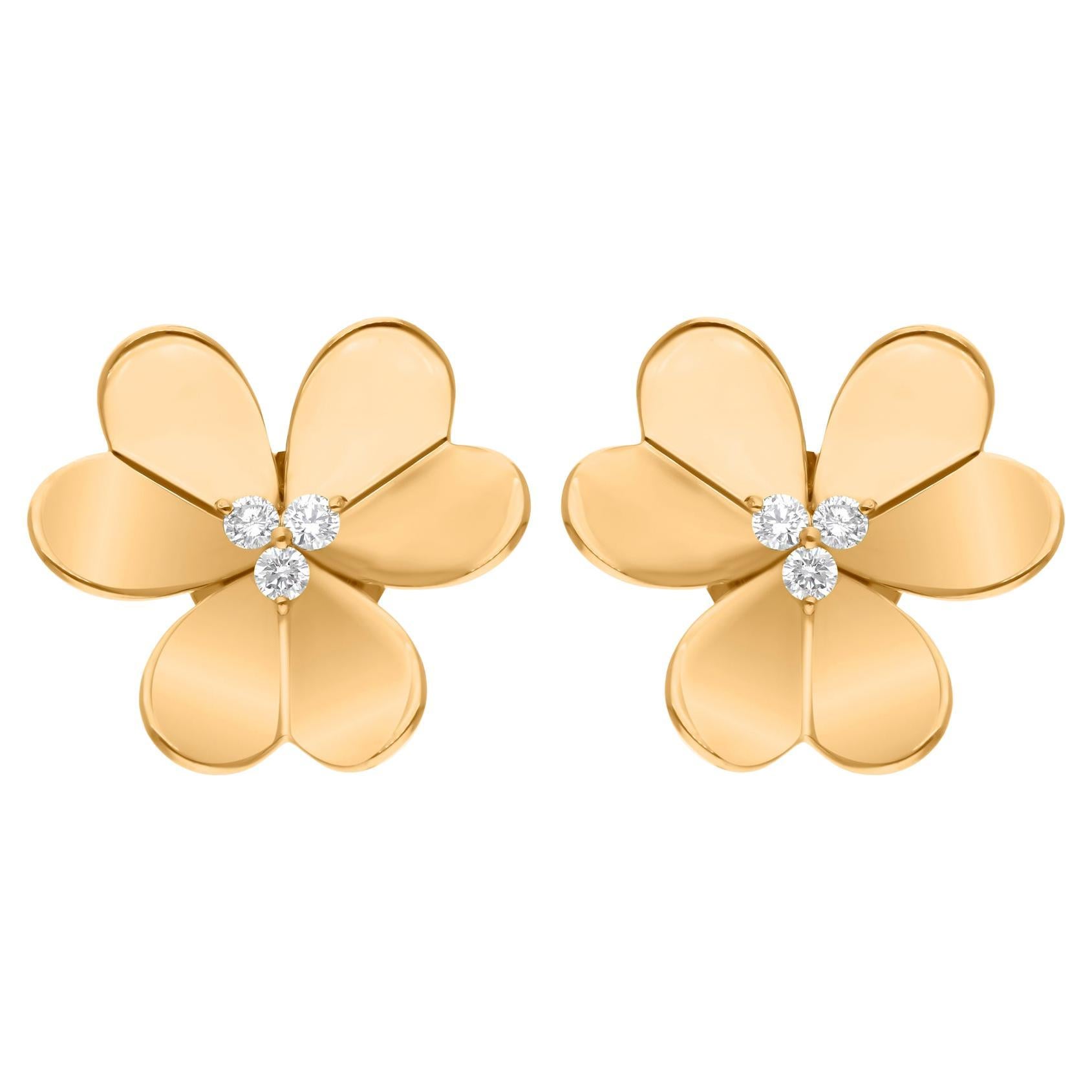 0,17 Karat SI Reinheit HI Farbe Diamant feine Blumenohrringe 14 Karat Gelbgold