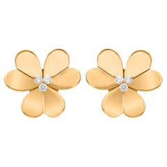 0,17 Karat SI Reinheit HI Farbe Diamant feine Blumenohrringe 14 Karat Gelbgold