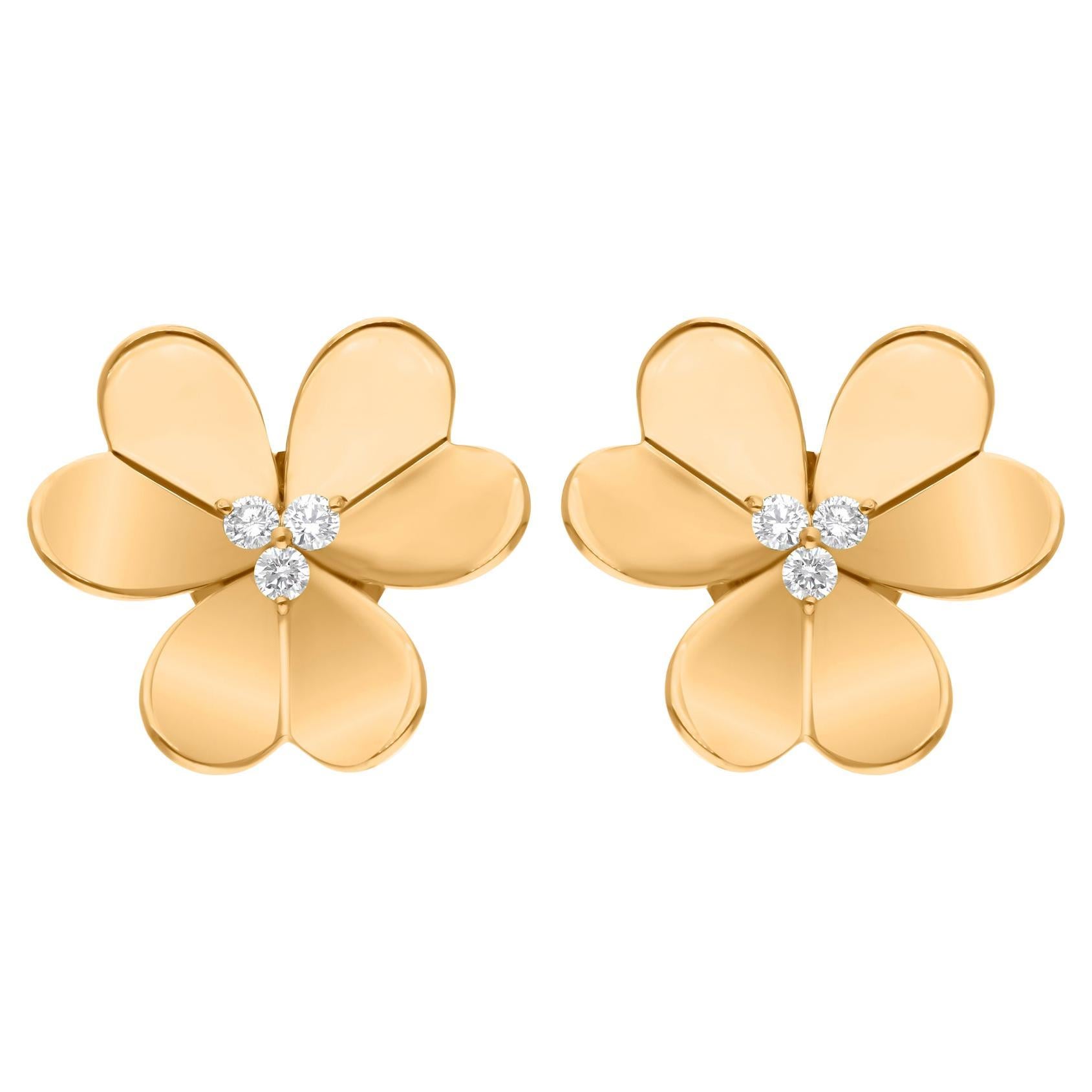 0,17 Karat SI Reinheit HI Farbe Diamant feine Blumenohrringe 14 Karat Gelbgold