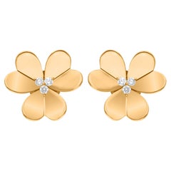 0,17 Quilates SI Claridad HI Color Diamante Pendientes Flor Fina Oro Amarillo 14 Kilates