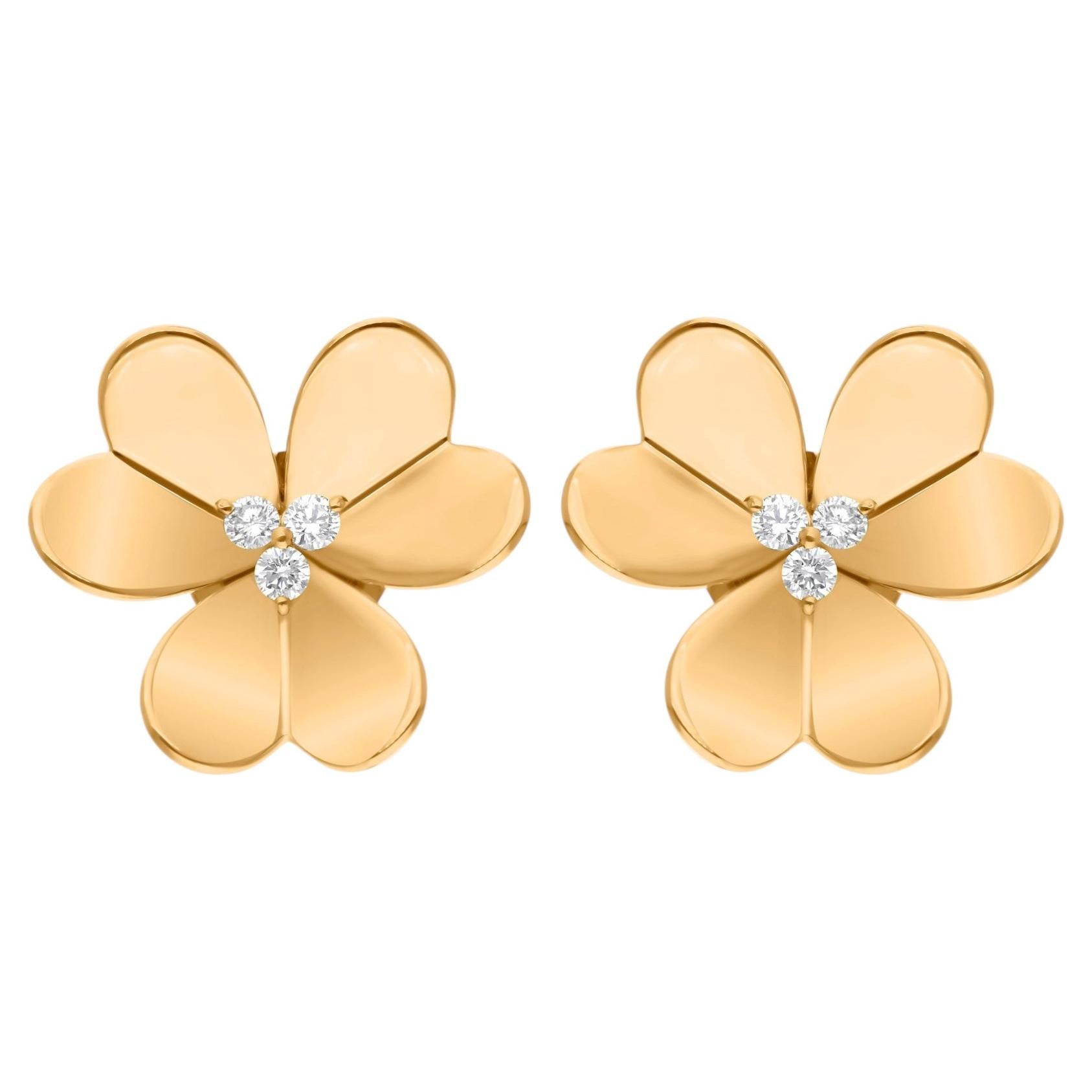 0.17 Carat SI Clarity HI Color Diamond Fine Flower Earrings 14 Karat Yellow Gold
