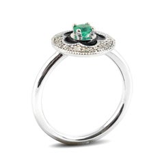 Natural Emerald Stone 0.17 carats with black enamel in 14KWG Ring with Diamonds