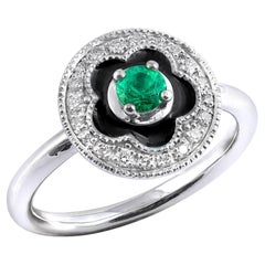 0.17 Carats Emerald Diamonds set with black enamel in 14K White Gold Ring