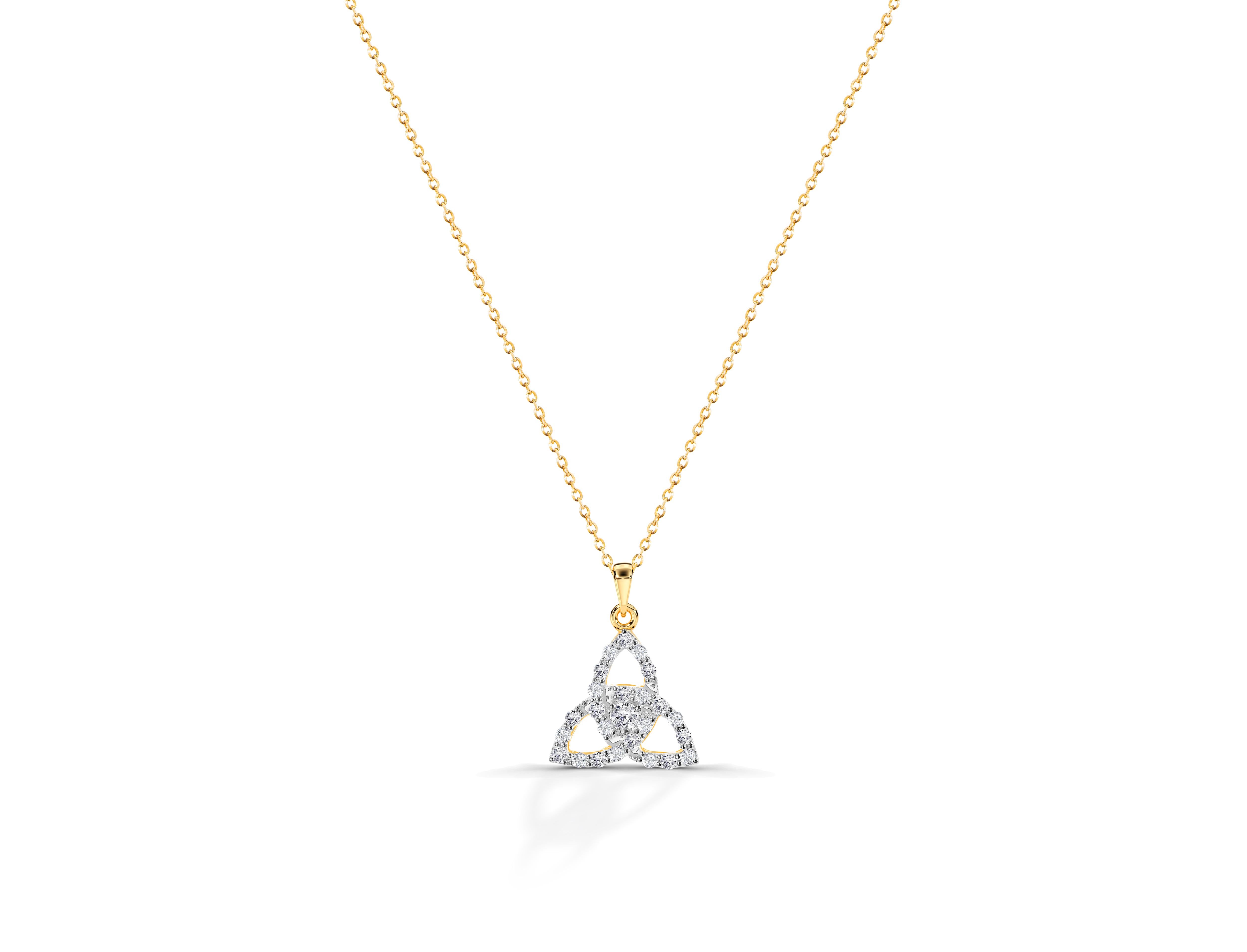 Modern 0.18 Ct Diamond Celtic Trinity Knot Necklace in 18K Gold For Sale