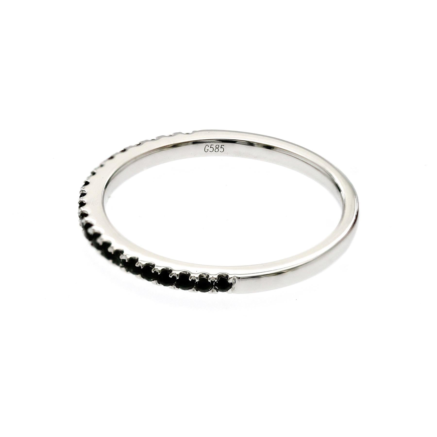 0,17 CT Natürlicher Schwarzer Diamant14K Weißgold Band Ring Größe 6 im Angebot 1