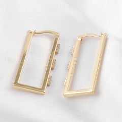 0,17 Karat, runde Naturdiamanten, rechteckige Creolen, minimalistisches Design, 14 Karat Gelbgold