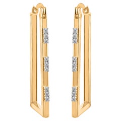 0,17 Karat, runde Naturdiamanten, rechteckige Creolen, minimalistisches Design, 14 Karat Gelbgold