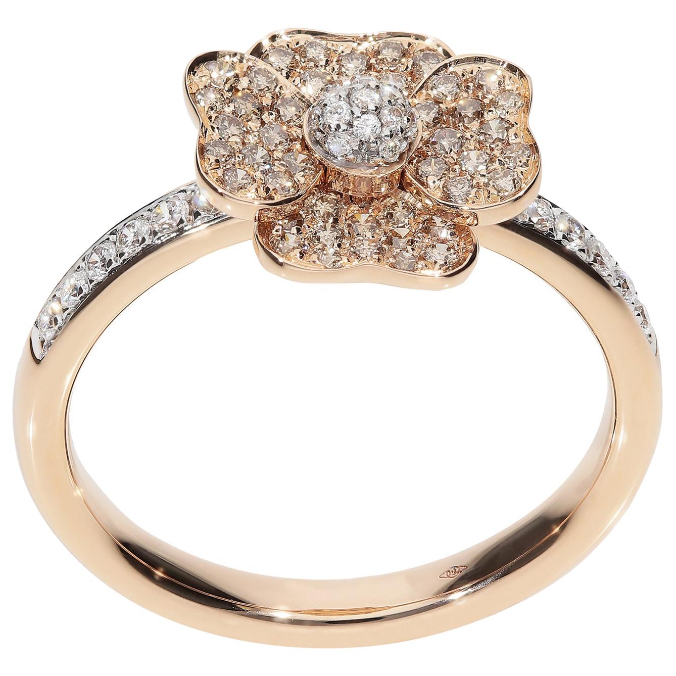 0.17 White GVS 0.30 Brown Diamonds 18 Karat Pink Gold Fashion Flower Ring For Sale