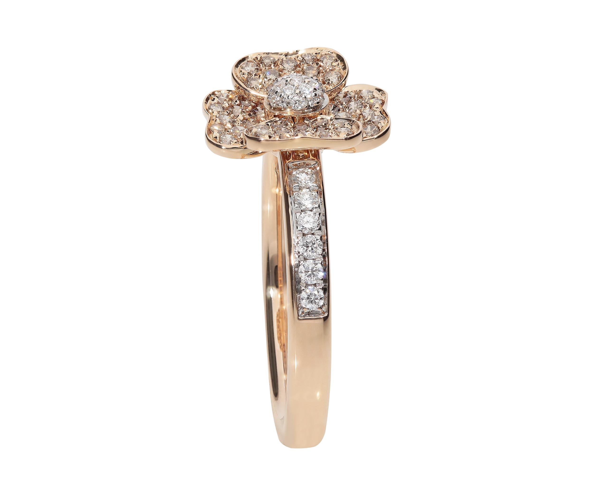Modern 0.17 White GVS 0.30 Brown Diamonds 18 Karat Pink Gold Fashion Flower Ring For Sale