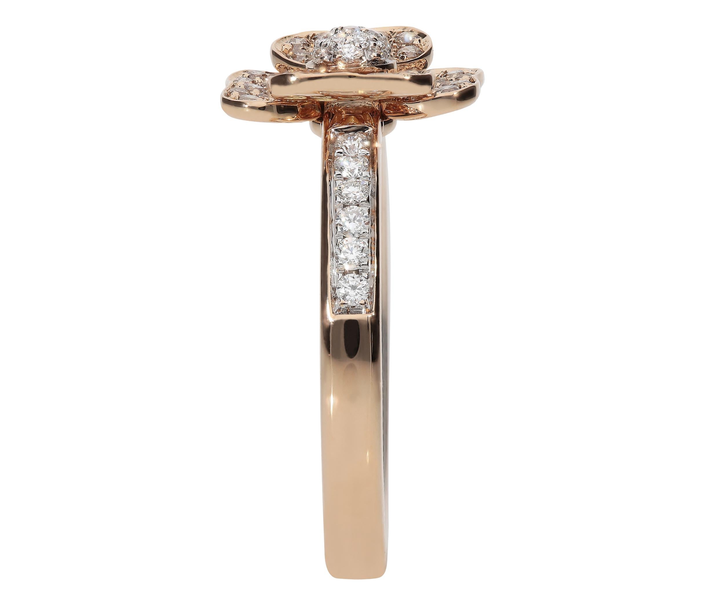 Round Cut 0.17 White GVS 0.30 Brown Diamonds 18 Karat Pink Gold Fashion Flower Ring For Sale