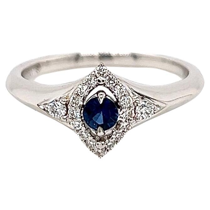0.33 Total Carat Sapphire Diamond Halo Engagement Ring For Sale