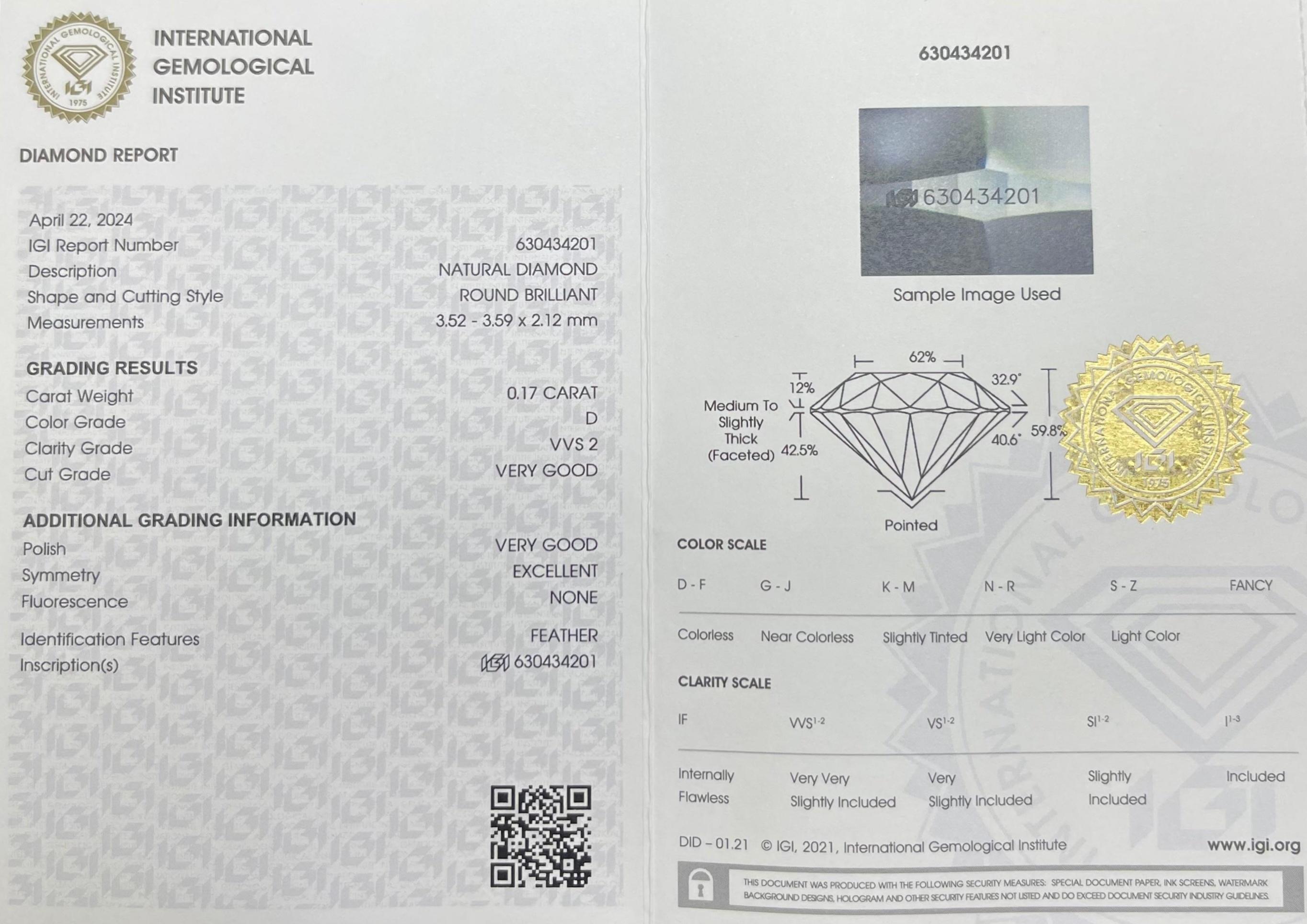 0.17CT IGI Certified Round Brilliant In New Condition For Sale In kOWLOON, HK