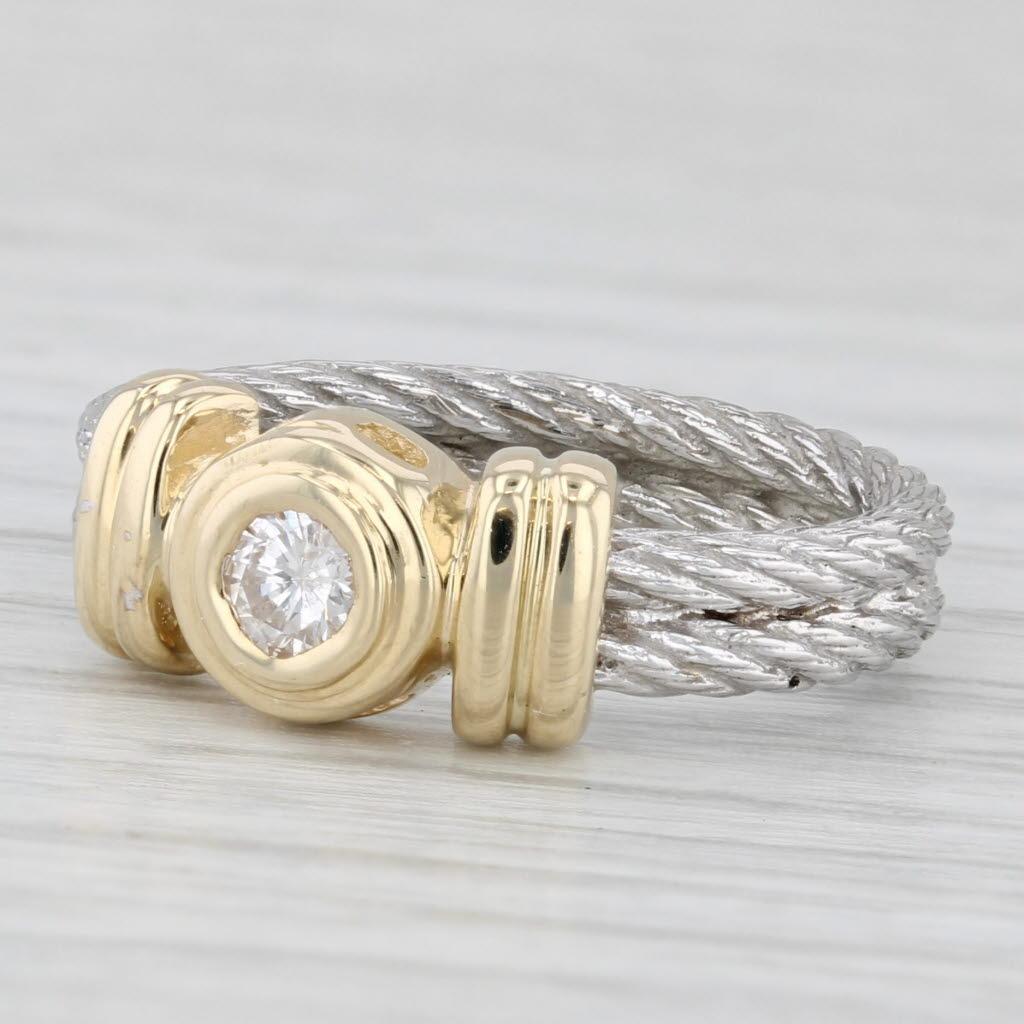 Women's 0.17ct Round Diamond Solitaire Cable Ring 14k Yellow White Gold Sz 6 Engagement