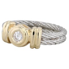 0.17ct Round Diamond Solitaire Cable Ring 14k Yellow White Gold Sz 6 Engagement