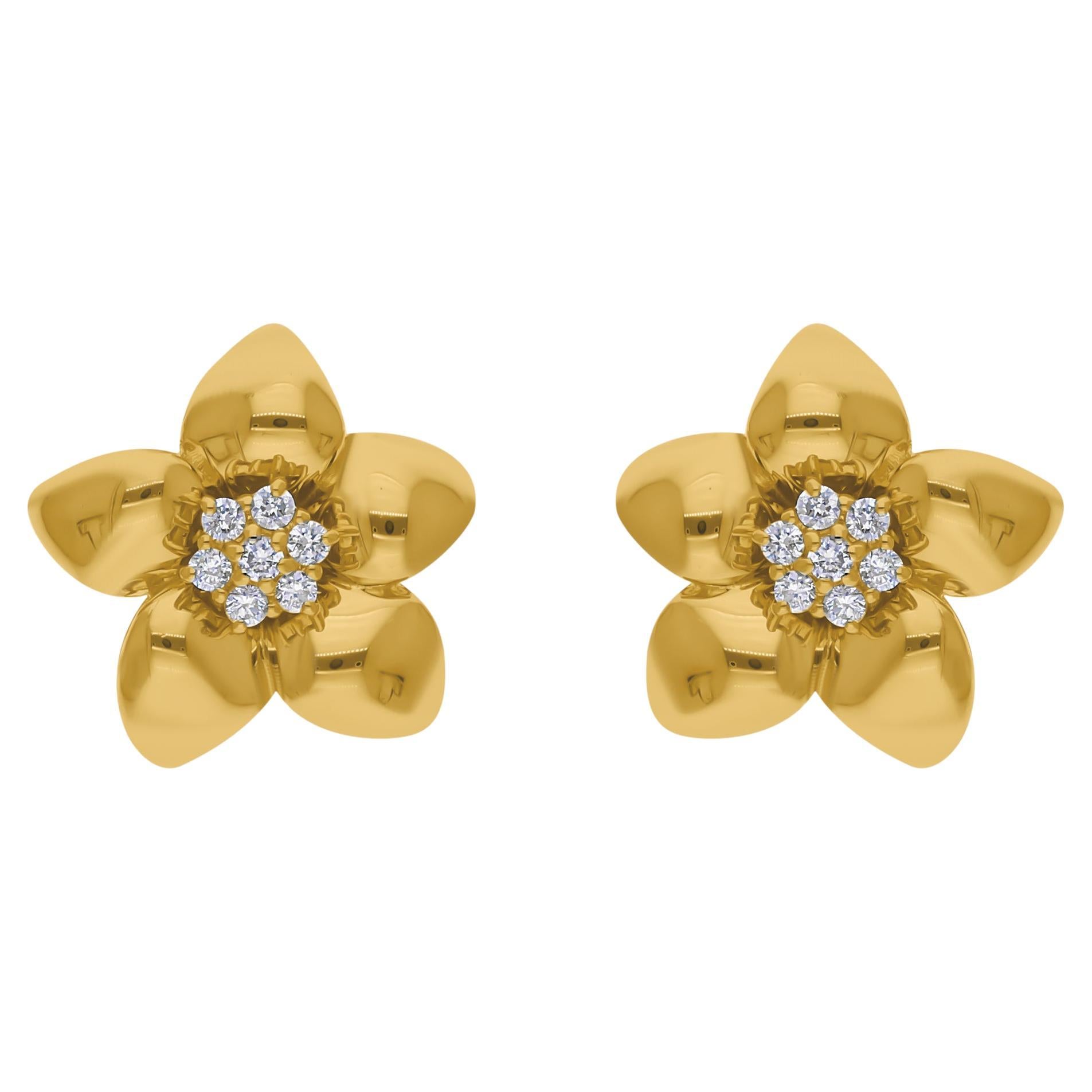 0.17ct SI Clarity HI Color Dainty Diamond Flower Stud Earrings 14K Yellow Gold