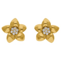 0,17ct SI Clarity HI Color Dainty Diamond Flower Stud Earrings Oro giallo 14K
