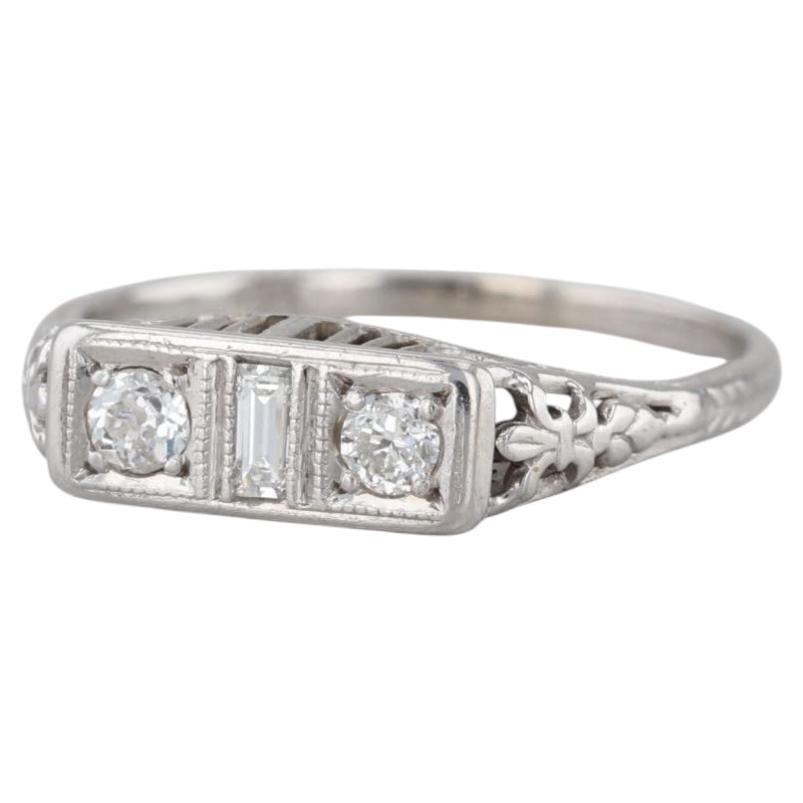 0.17ctw Diamond Art Deco Filigree Ring 14k White Gold Size 7 Stackable ...