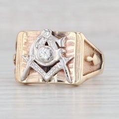 0.17ctw Diamond Masonic Ring 10k-14k Gold Blue Lodge Square Compass Signet