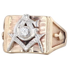 0.17ctw Diamond Masonic Ring 10k-14k Gold Blue Lodge Square Compass Signet