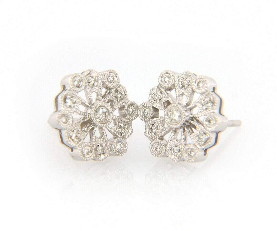 Round Cut 0.17ctw Diamond Snowflake Stud Earrings in 14K White Gold For Sale