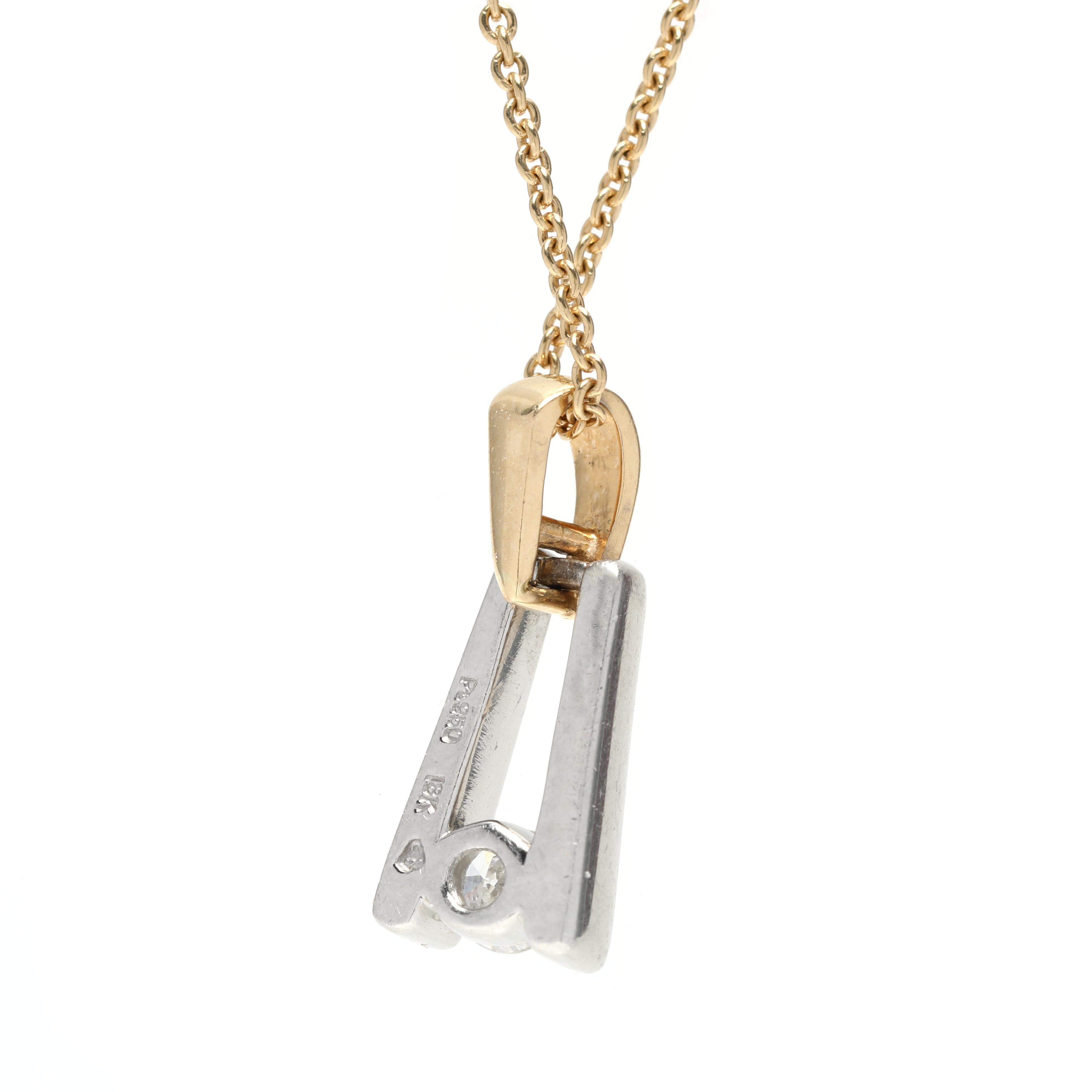 Collier pendentif solitaire en platine et or jaune 18 carats avec diamant 0,17 carat  en vente 1