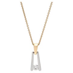 Vintage 0.17ctw Diamond Solitaire Pendant Necklace, Platinum 18K Yellow Gold 