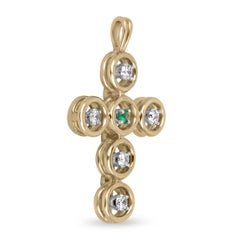 0.17tcw 14K Petite Round Cut Emerald & Brilliant Round Diamond Accent Cross