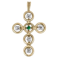 0.17tcw 14K Petite Round Cut Emerald & Brilliant Round Diamond Accent Cross 