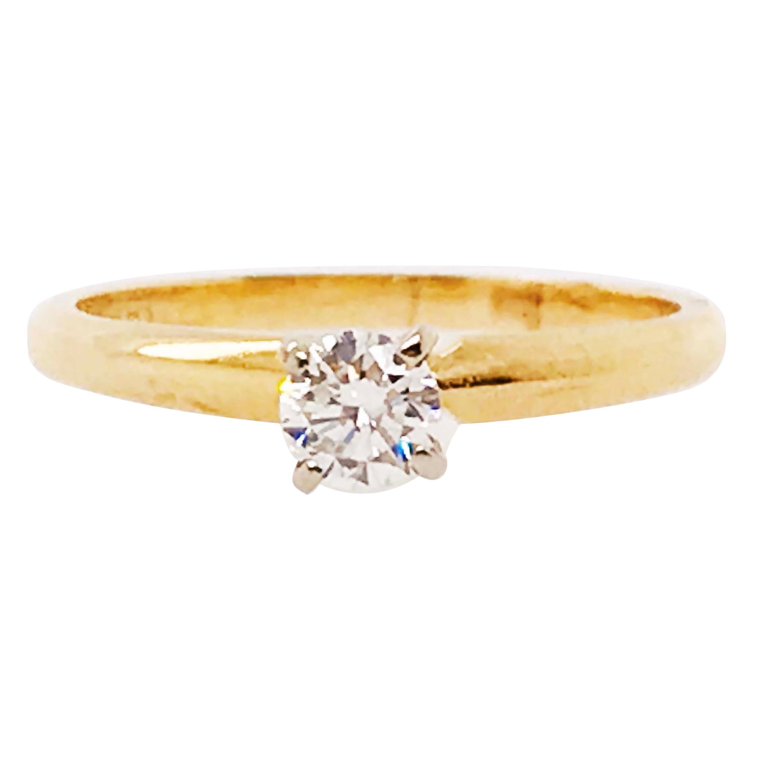 Diamond Solitaire Ring, 0.18 Carat '1/5 Carat' Round Brilliant, 14 Karat Gold