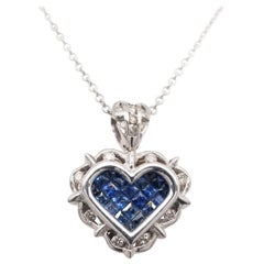 0.18 Carat Diamond/0.80 Carat Blue Sapphire 18K Gold Hearts Pendant Necklace