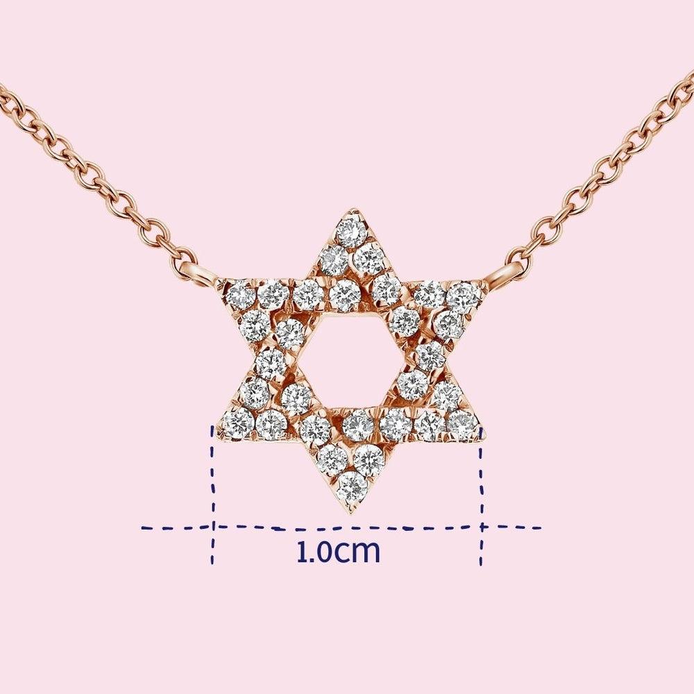Collier pendentif étoile de David en or rose 14 carats et diamants de 0,18 carat Pour femmes en vente