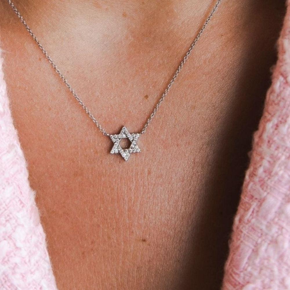 0.18 Carat Diamond Star of David Pendant Necklace in 14 Karat White Gold

Dazzling and elegantly timeless, this Star of David pendant is designed in 14k white gold and accented with sparkling genuine white diamonds totaling 0.18 carat. A perfect