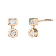 0.18 Carat Emerald Cut Diamond and 0.20 Carat Round Diamond Stud Earrings