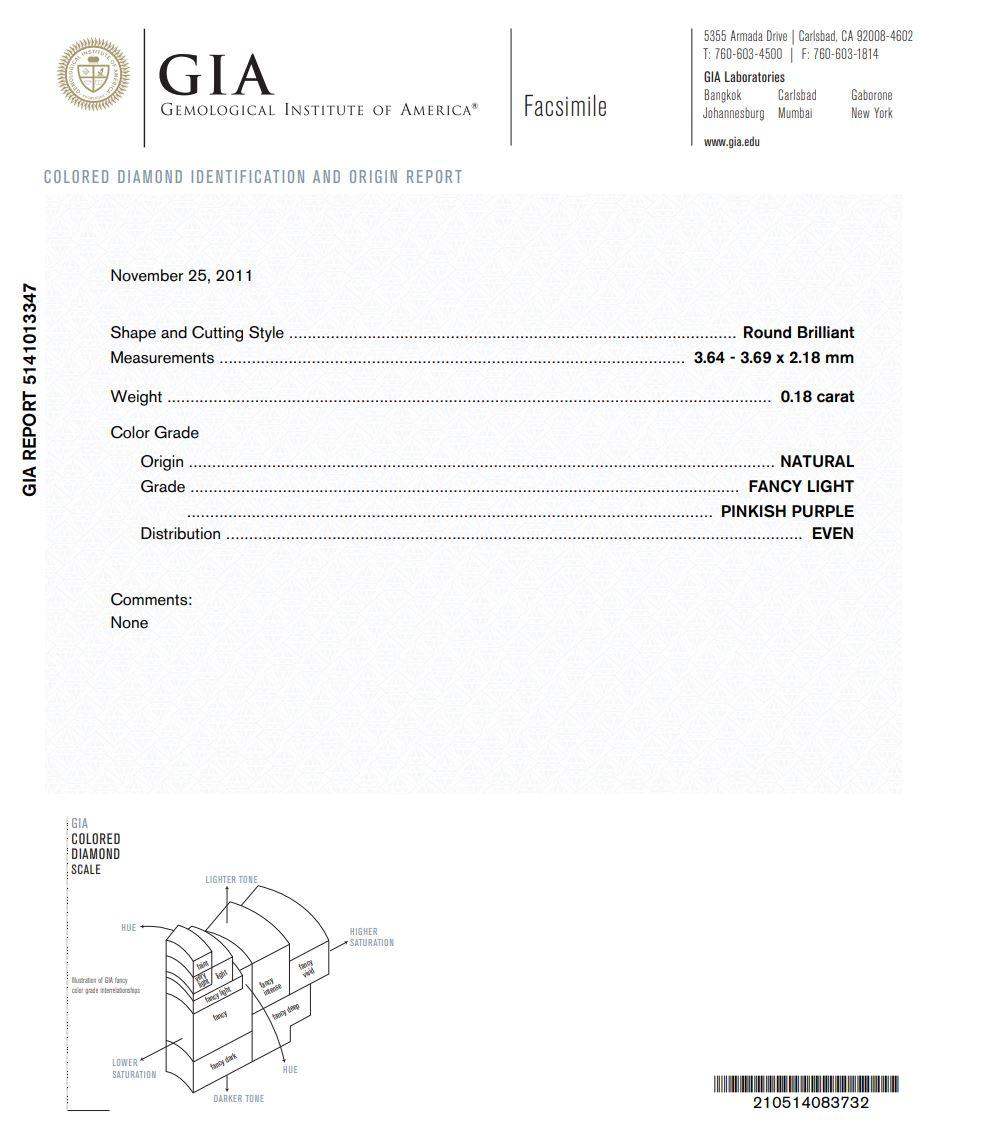 0,18 Karat Fancy Hellrosa lila Diamant im Rundschliff GIA zertifiziert im Angebot 7