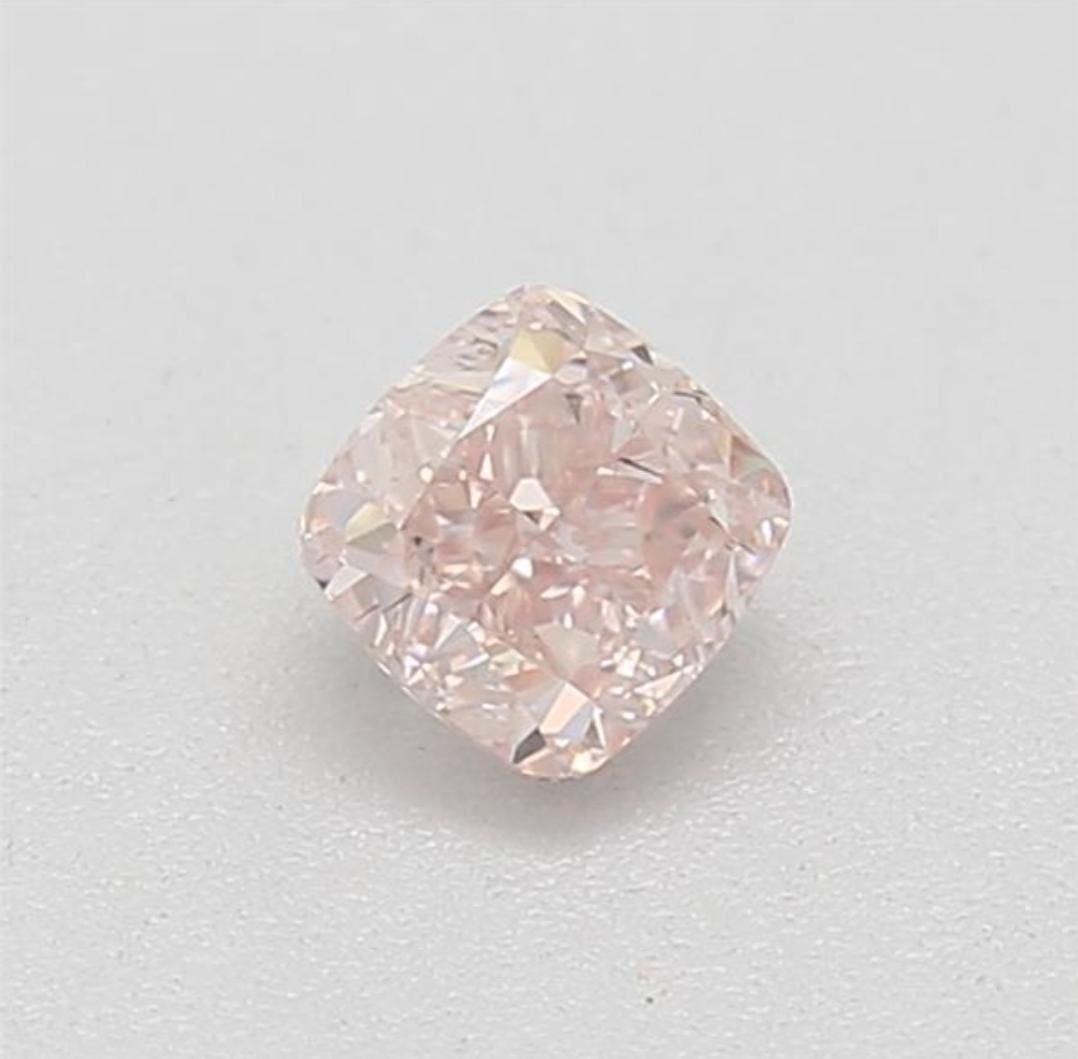 Cushion Cut 0.18 Carat Fancy Orangy Pink Cushion cut diamond SI1 Clarity GIA Certified For Sale