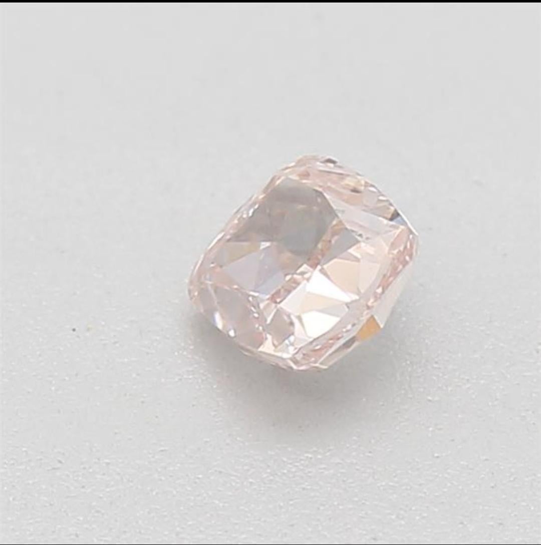 Women's or Men's 0.18 Carat Fancy Orangy Pink Cushion cut diamond SI1 Clarity GIA Certified For Sale